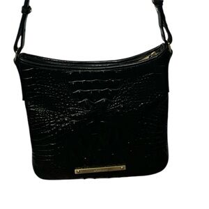 Brahmin Black Croc Embossed Leather Crossbody Bag Adjustable Strap Classic